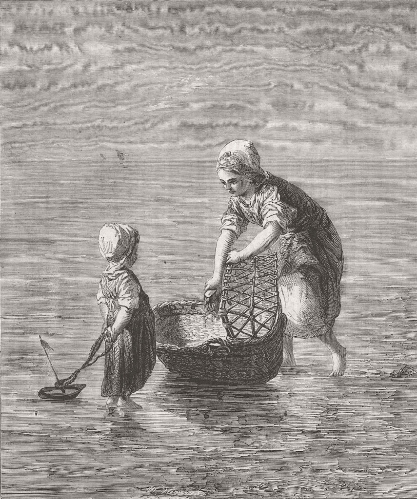 CHILDREN. The cradle 1862 old antique vintage print picture