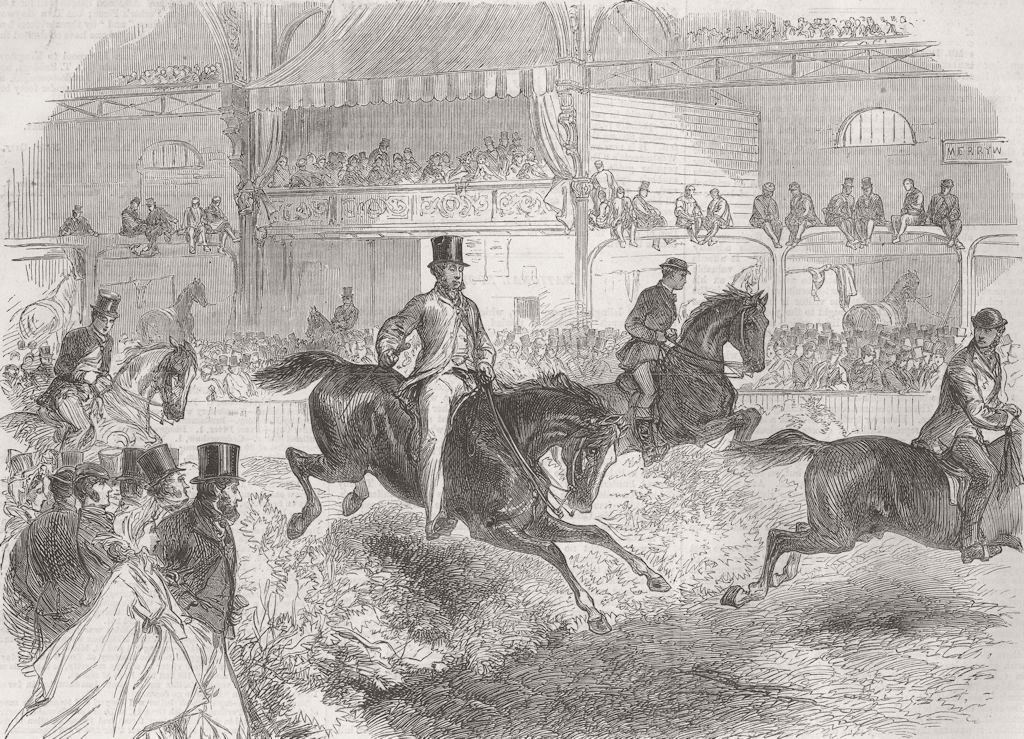 LONDON. Horse Show, Islington. Trying hunters 1864 old antique print picture