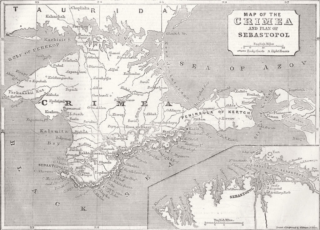 UKRAINE. Crimea Expedition. Map of & plan Sevastopol 1854 old antique print