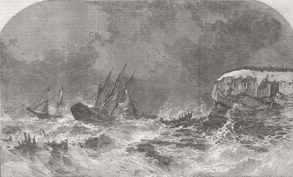 NORTHUMBS. Wrecks of coast-Tynemouth 1854 old antique vintage print picture