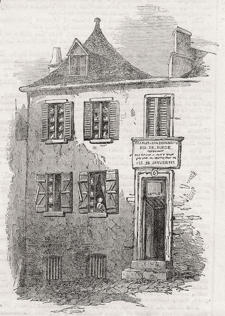 FRANCE. House, Pau, where Bernadotte was born 1854 old antique print picture
