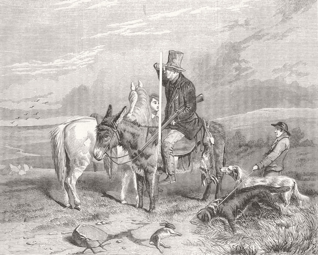HUNTING. Marking the covey 1854 old antique vintage print picture
