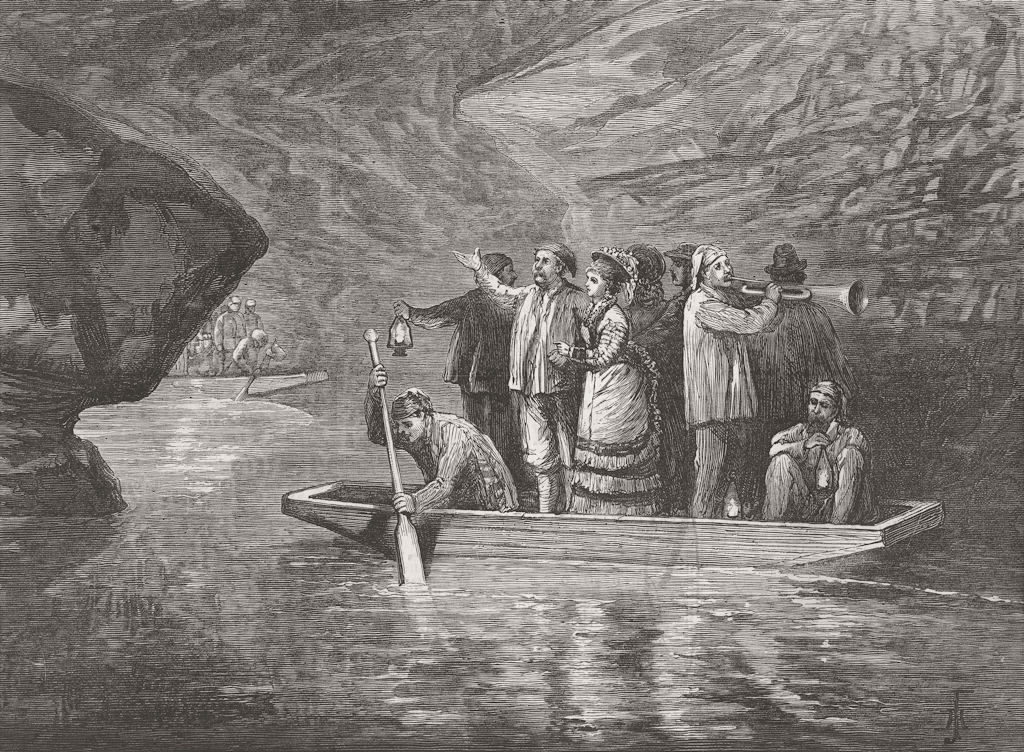 MAMMOTH CAVE OF KENTUCKY. Crossing the River Styx 1876 old antique print