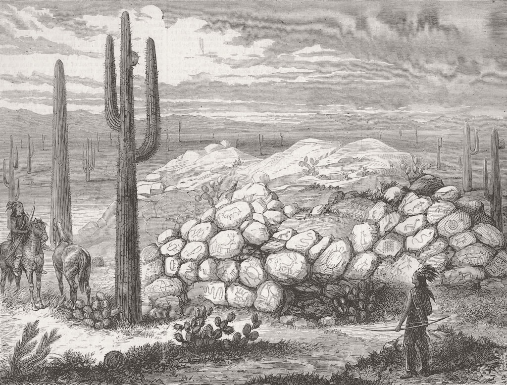 ARIZONA. The Painted Rocks of Arizona 1876 old antique vintage print picture