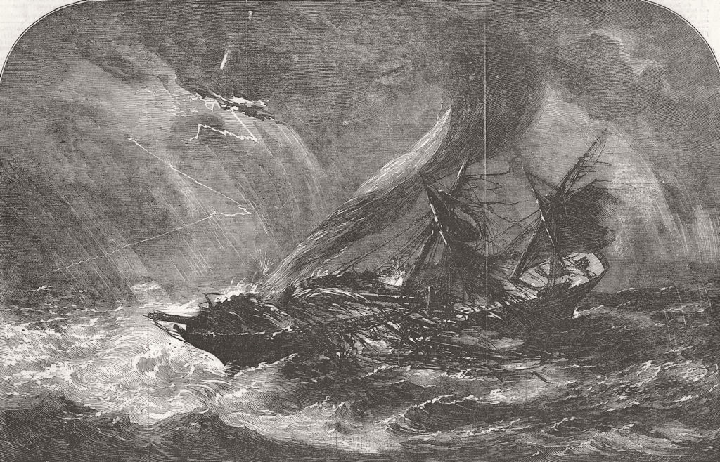 INDIA. Asia dismasted by waterspout 1854 old antique vintage print picture