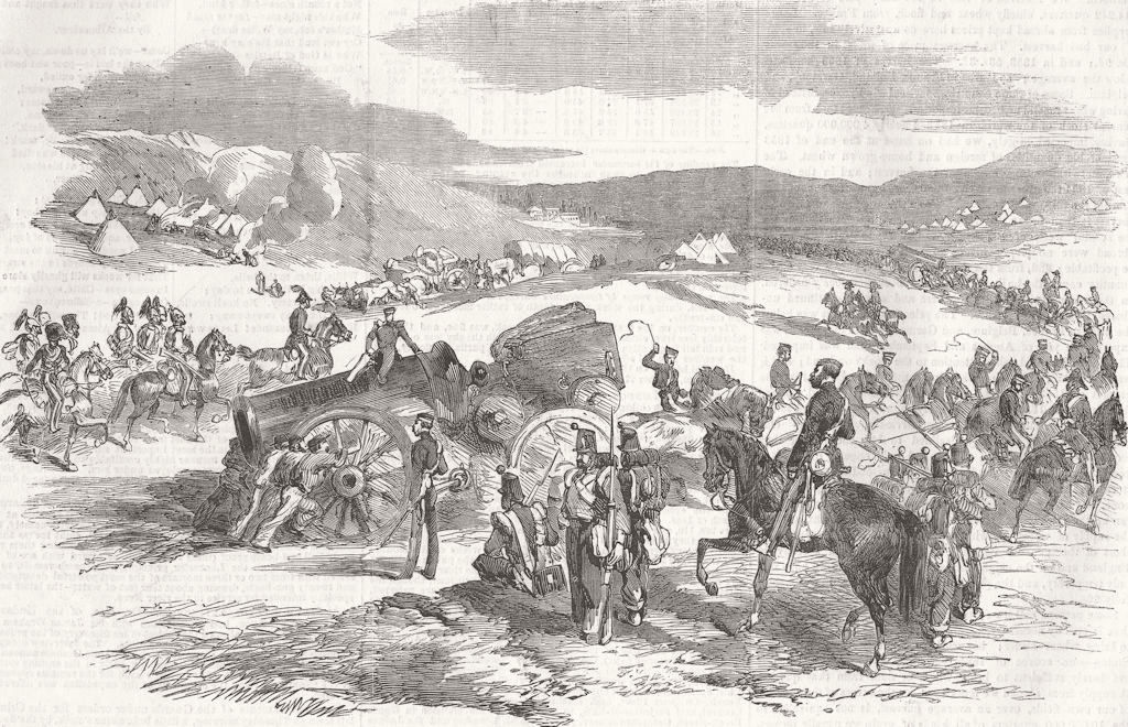 Associate Product UKRAINE. Battle of Balaklava. Heaving guns 1854 old antique print picture