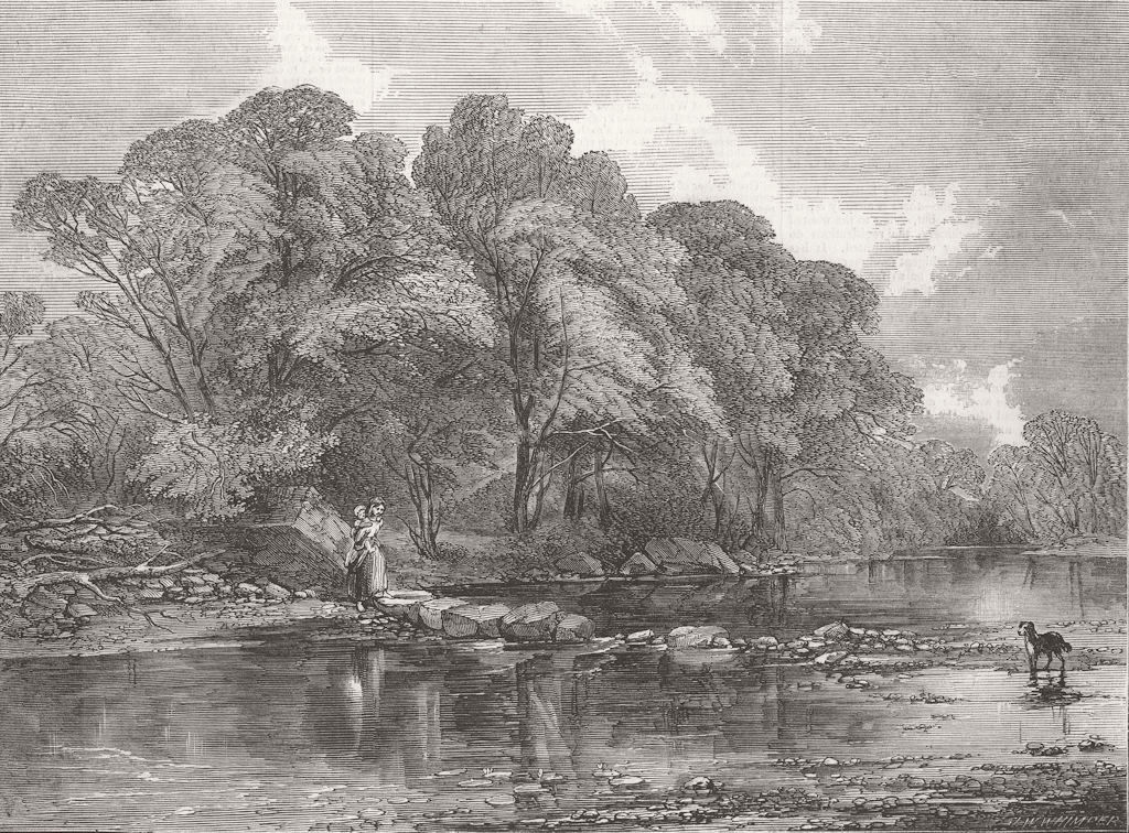 LANDSCAPES. The stepping stone 1849 old antique vintage print picture