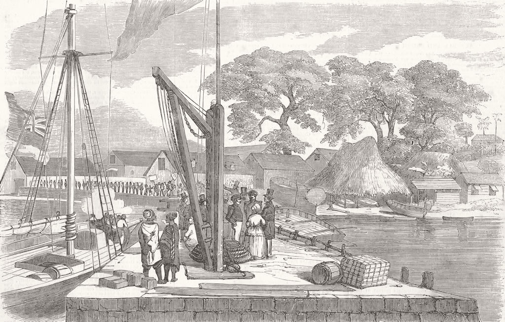 GAMBIA. Matacong-pier, warehouses  1854 old antique vintage print picture