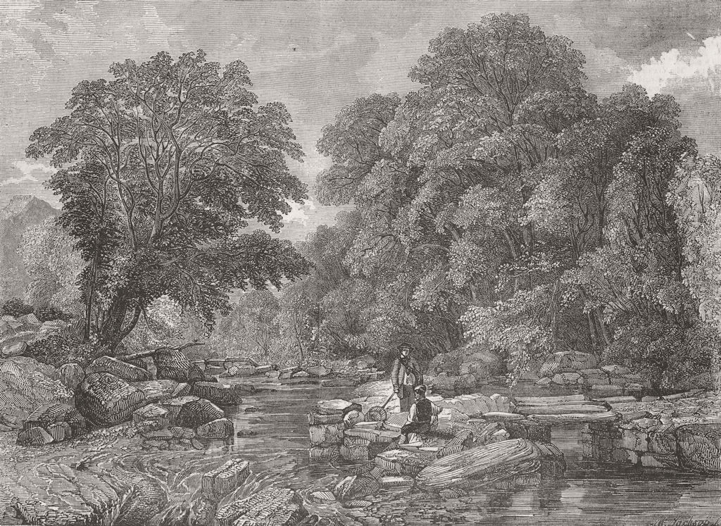 WALES. River scene, North Wales 1849 old antique vintage print picture