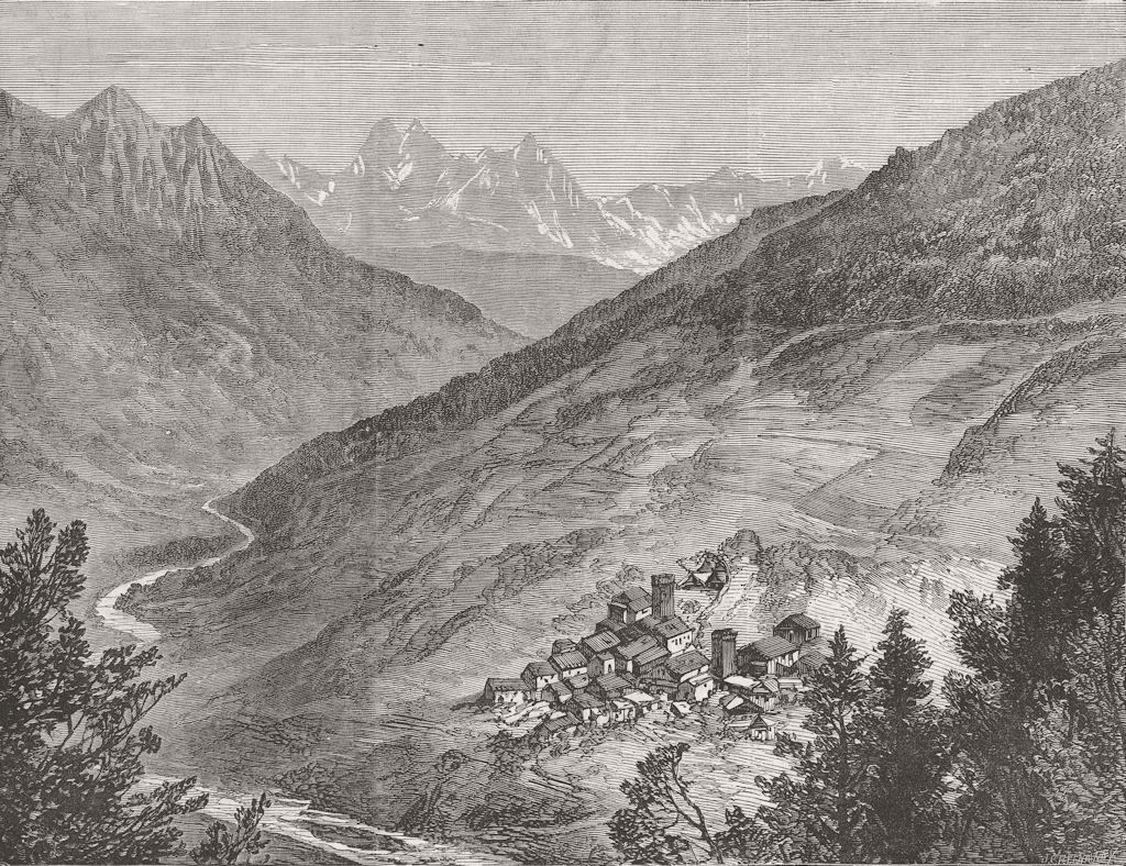 GEORGIA. Valley of Inguri, Commune of Kala 1877 old antique print picture