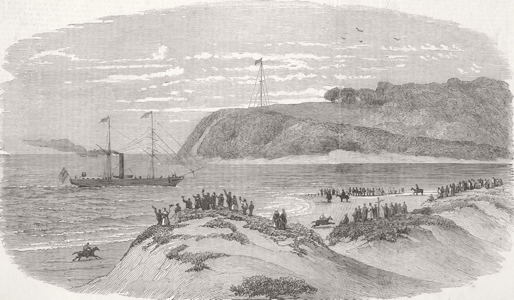 SOUTH AFRICA. Entry of 1st mail ship into Bay Natal 1852 old antique print