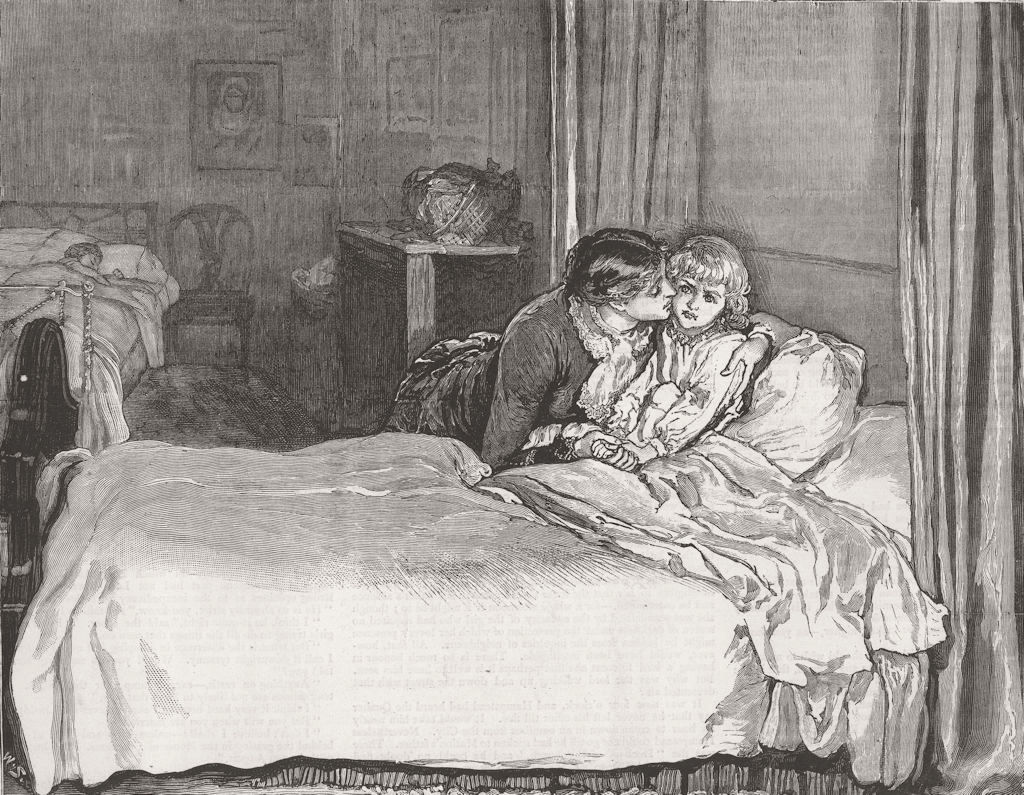 CHILDREN. Kissing a child to sleep 1882 old antique vintage print picture