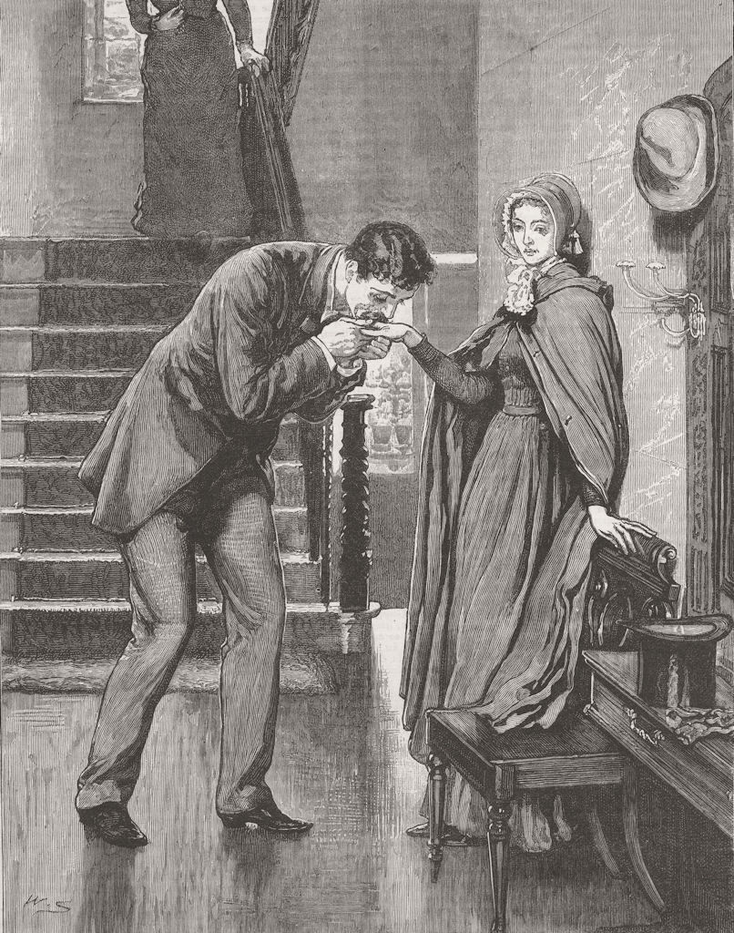 Associate Product ROMANCE. Man kissing lady on the hand 1882 old antique vintage print picture