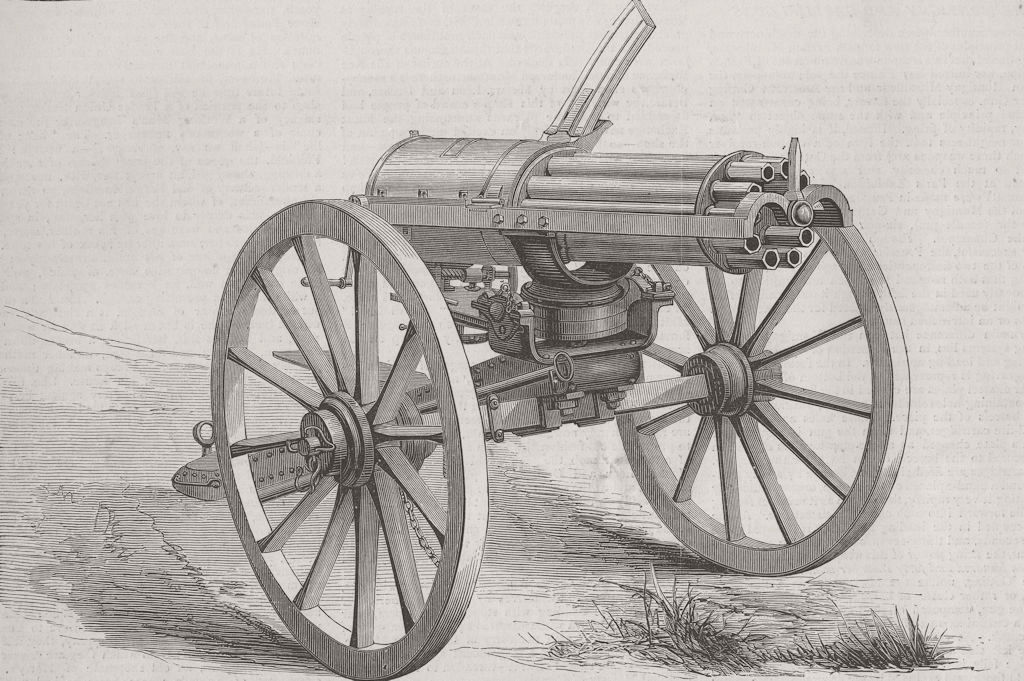 MILITARIA. The Gatling Gun 1870 old antique vintage print picture