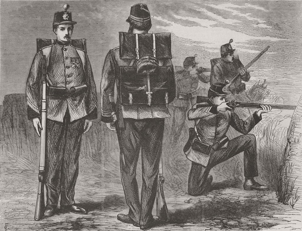 MILITARIA. The new Military kit 1870 old antique vintage print picture