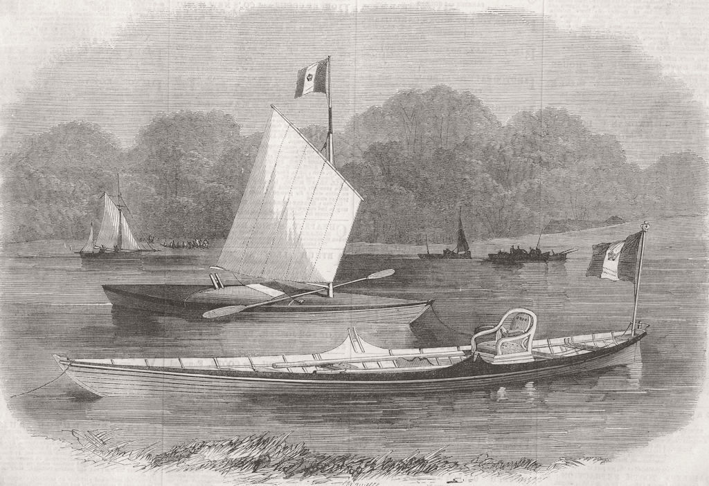 ROYALTY. Skiff & Canoe for Empress of French 1867 old antique print picture