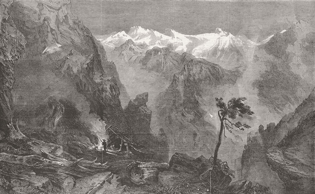 AUSTRIA. Charcoal-burning, Tyrolese Alps 1858 old antique print picture