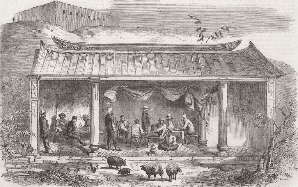 CHINA. Opium Wars. Mess-Room, North Wantong 1858 old antique print picture