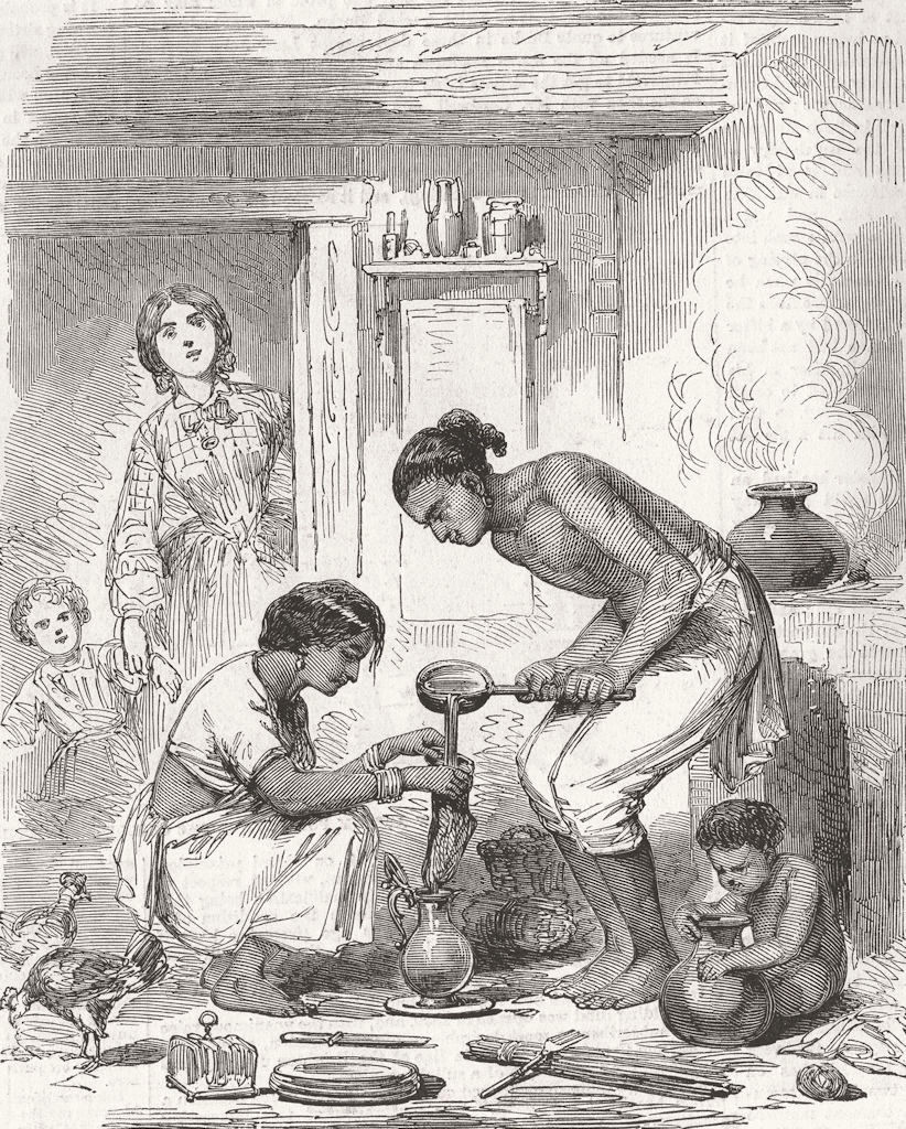 INDIA. Indian cook house-straining coffee 1858 old antique print picture