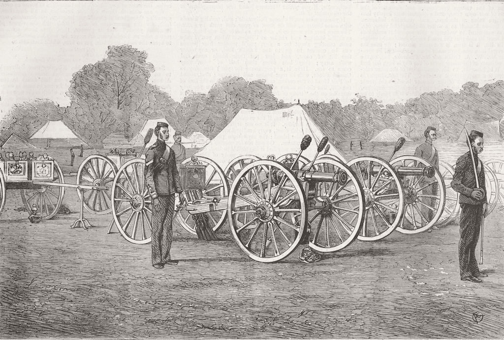 INDIA. Guicowar of Baroda's gold & silver guns 1875 antique print picture