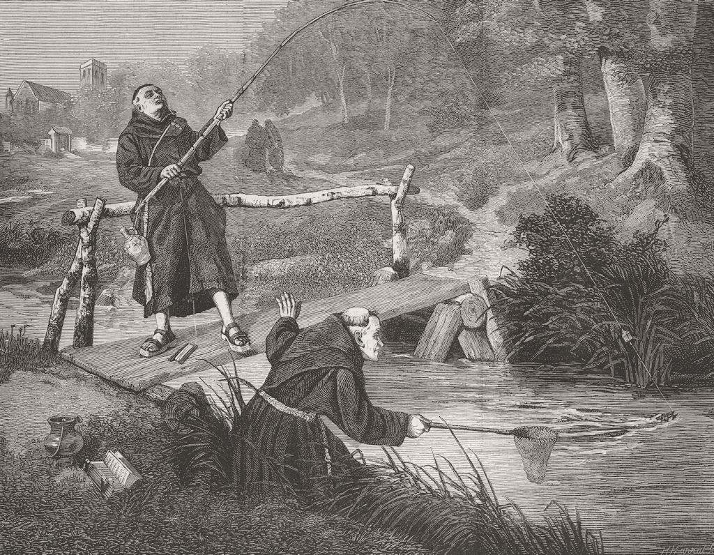 FISHING. Steady, brother, steady 1875 old antique vintage print picture