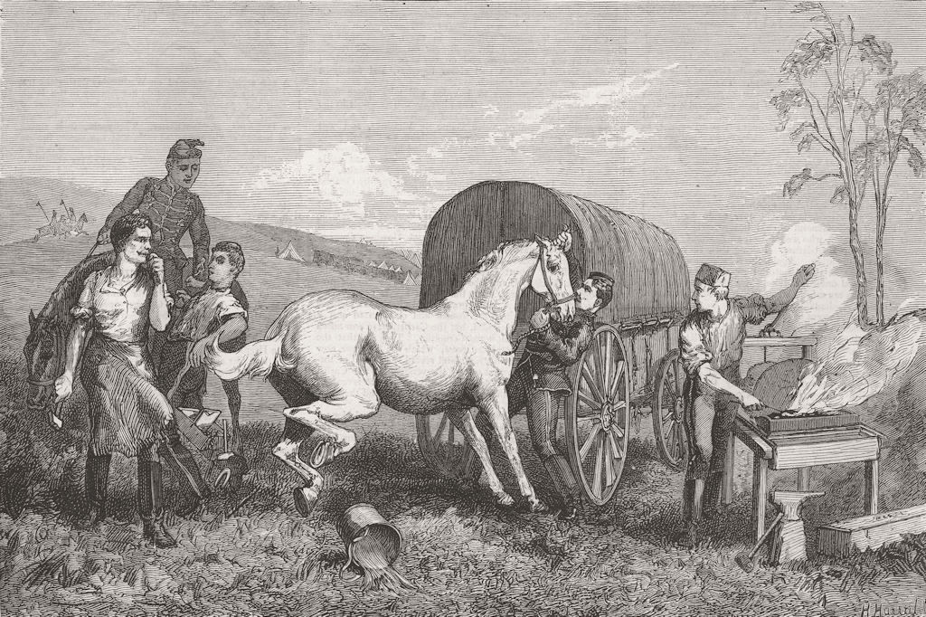 Associate Product HORSES. Manoeuvres. Camp Forge 1875 old antique vintage print picture
