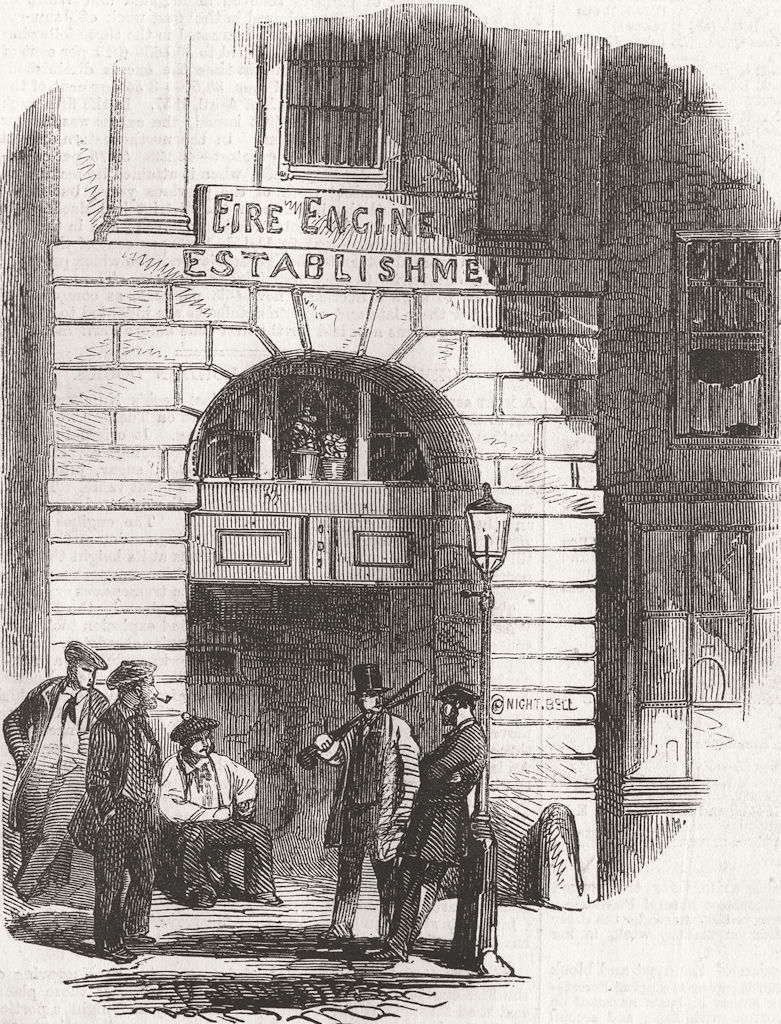 LONDON. Chandos St Fire Engine Station 1858 old antique vintage print picture
