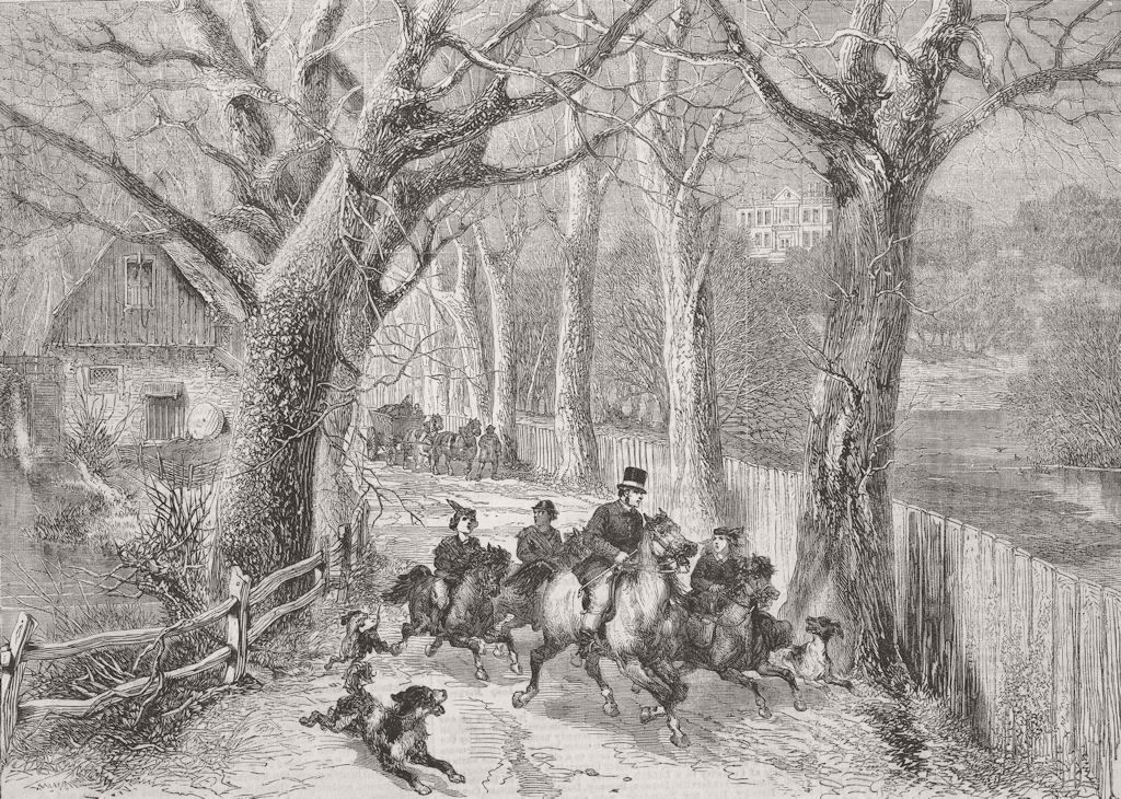 TOWNS. Frosty Weather. Gallop through lane 1862 old antique print picture