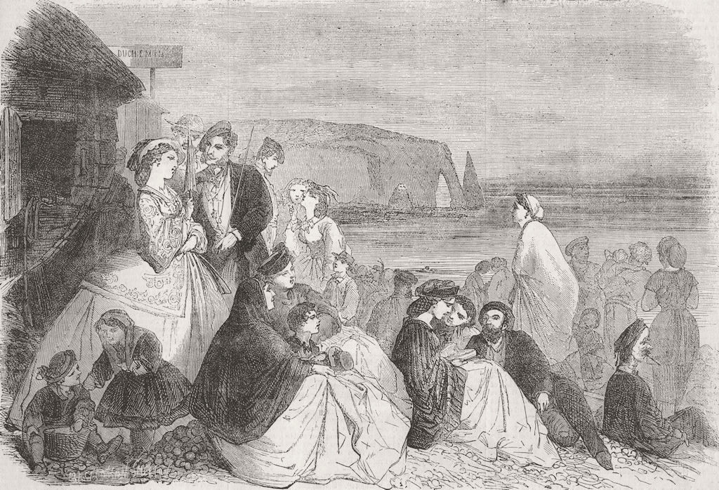 SOCIETY. People at the seaside 1862 old antique vintage print picture