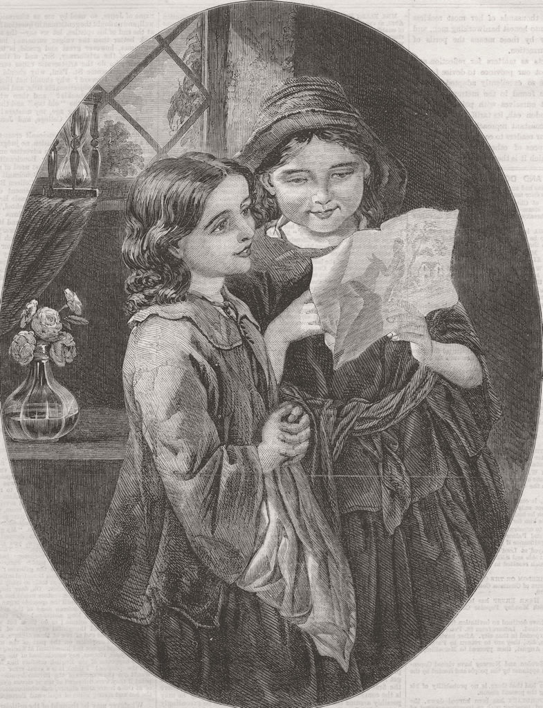 CHILDREN. Girls looking at a picture 1862 old antique vintage print