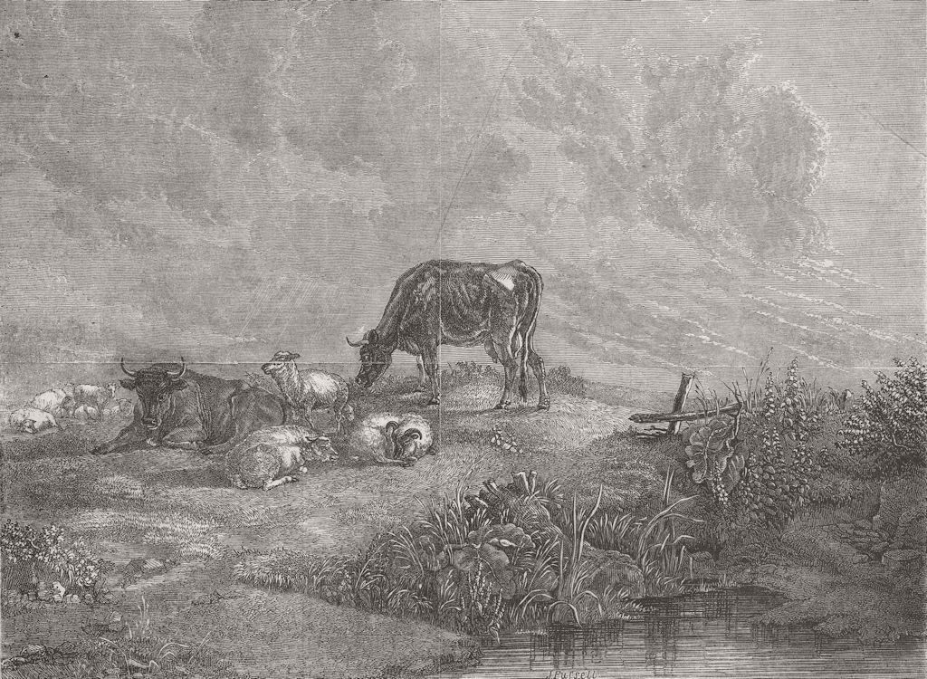 LANDSCAPES. Cattle returning from Meadows 1849 old antique print picture