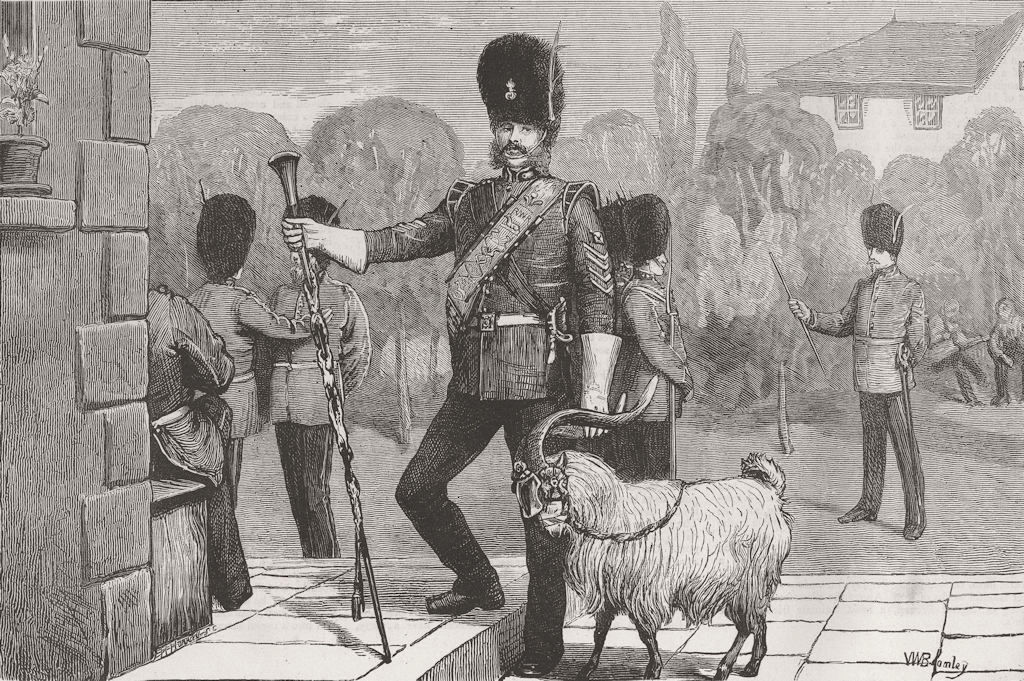 WALES. St David's Day-goat & Drum-Maj, Fusiliers 1873 old antique print