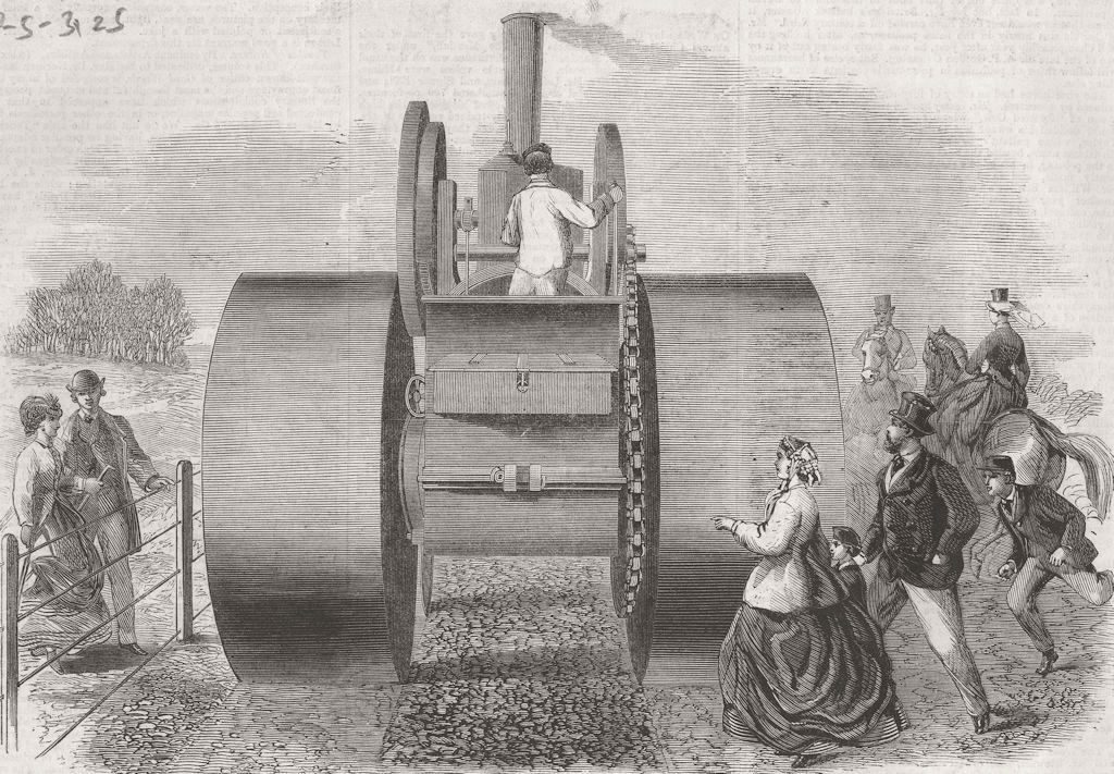 LONDON. Steam Rd-roller used, Hyde Park 1866 old antique vintage print picture