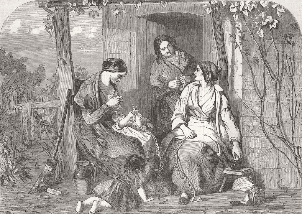 Associate Product HERTS. Happy Times. Straw-Plaiting, nr St Albans 1853 old antique print