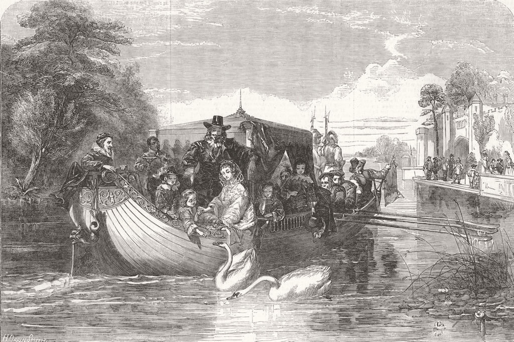 ROYALTY. King Charles I on a boat 1853 old antique vintage print picture