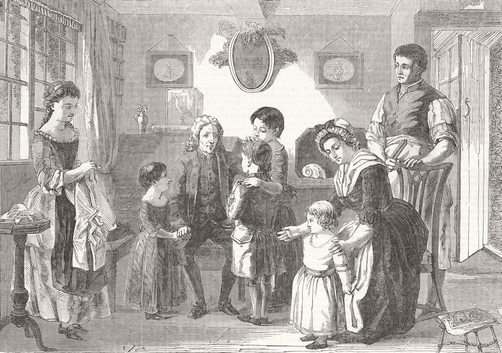 CHILDREN. Dr Watts visiting his little friends 1853 old antique print picture