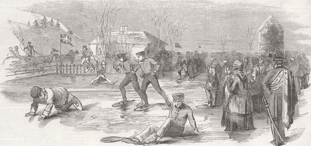 CANADA. Snow-Shoe Hurdle-Race, Montreal 1853 old antique vintage print picture