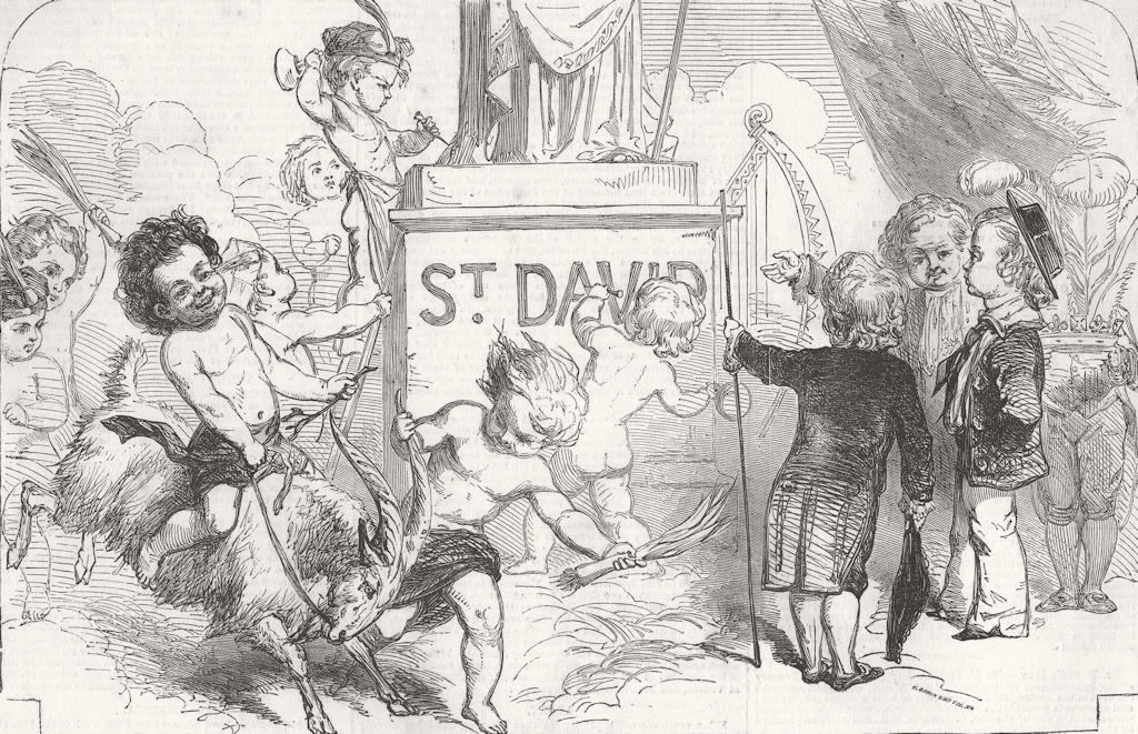 WALES. Saint David's Day(March 1) 1853 old antique vintage print picture