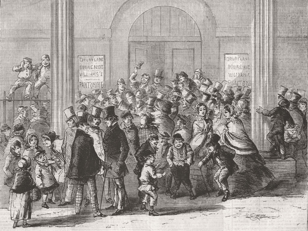 LONDON. Drury Lane theatre-Engaging for pantomime 1858 old antique print