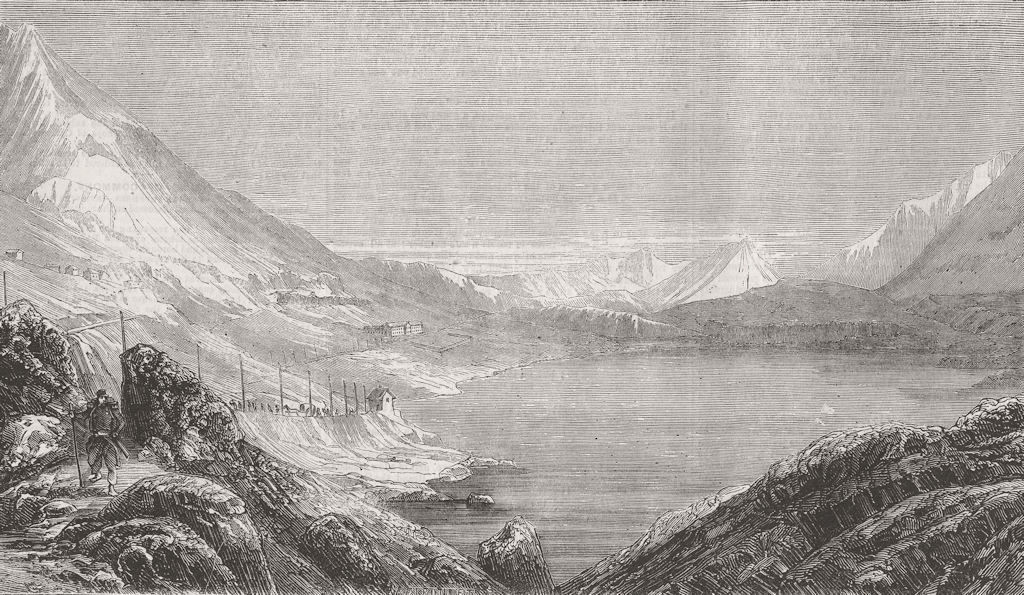 FRANCE. Lake & convent, peak of Mount Cenis 1860 old antique print picture