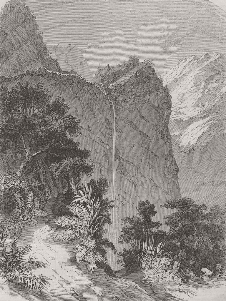 POLYNESIA. Waterfall at Tahiti 1860 old antique vintage print picture