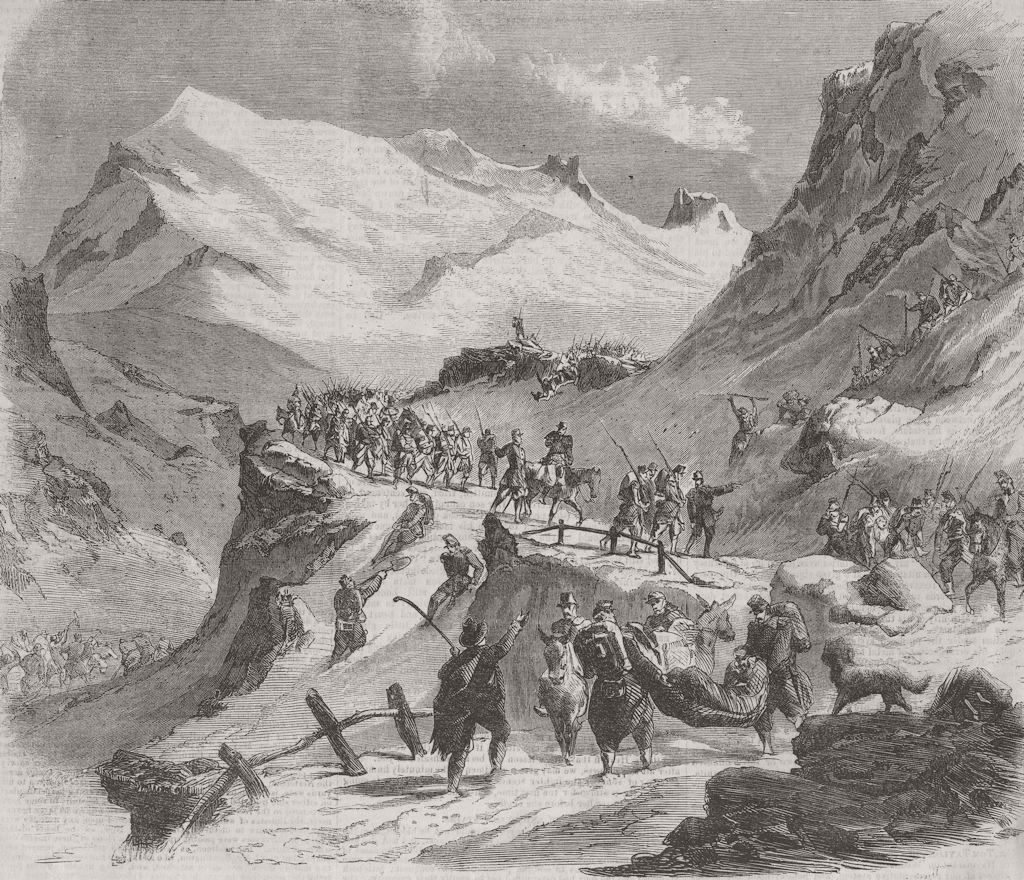 FRANCE. French troops crossing Mont Cenis 1859 old antique print picture