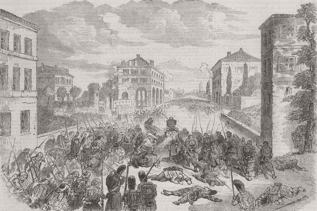 ITALY. French troops attack Ponte-Nuovo di Magenta 1859 old antique print