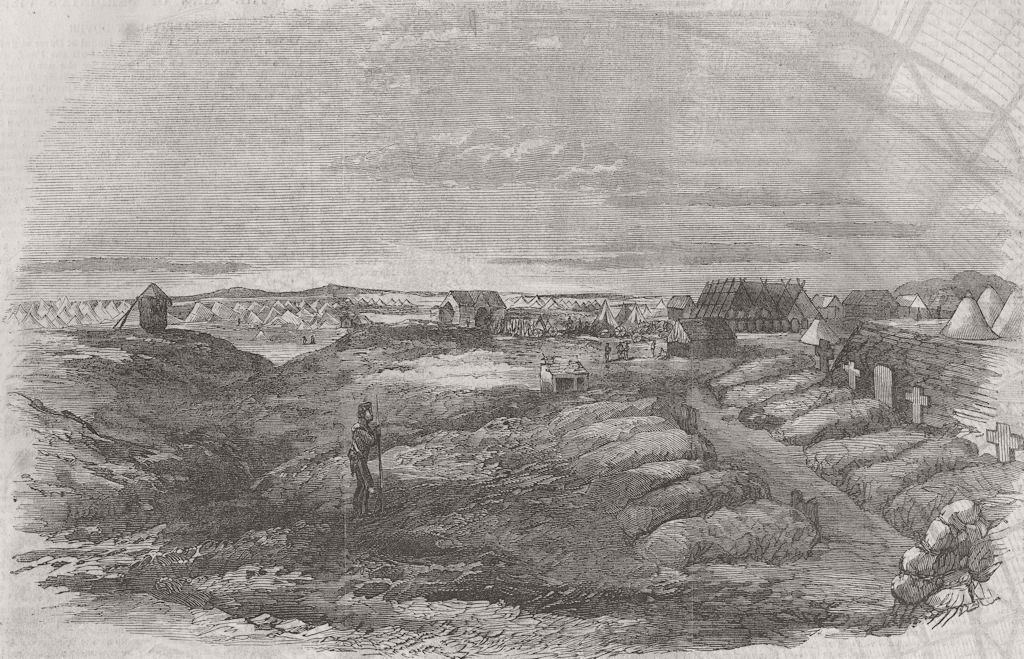 UKRAINE. Inkerman, explosion scene; French Camp 1855 old antique print picture