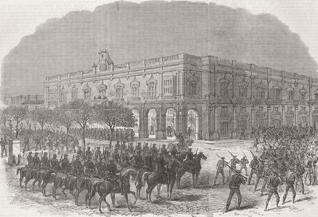 Associate Product CUBA. Havana volunteers attacking Governor’s Palace 1869 old antique print
