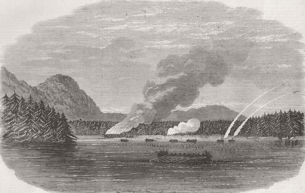 CANADA. Navy attacking Indians, Clayoquot sound 1864 old antique print picture