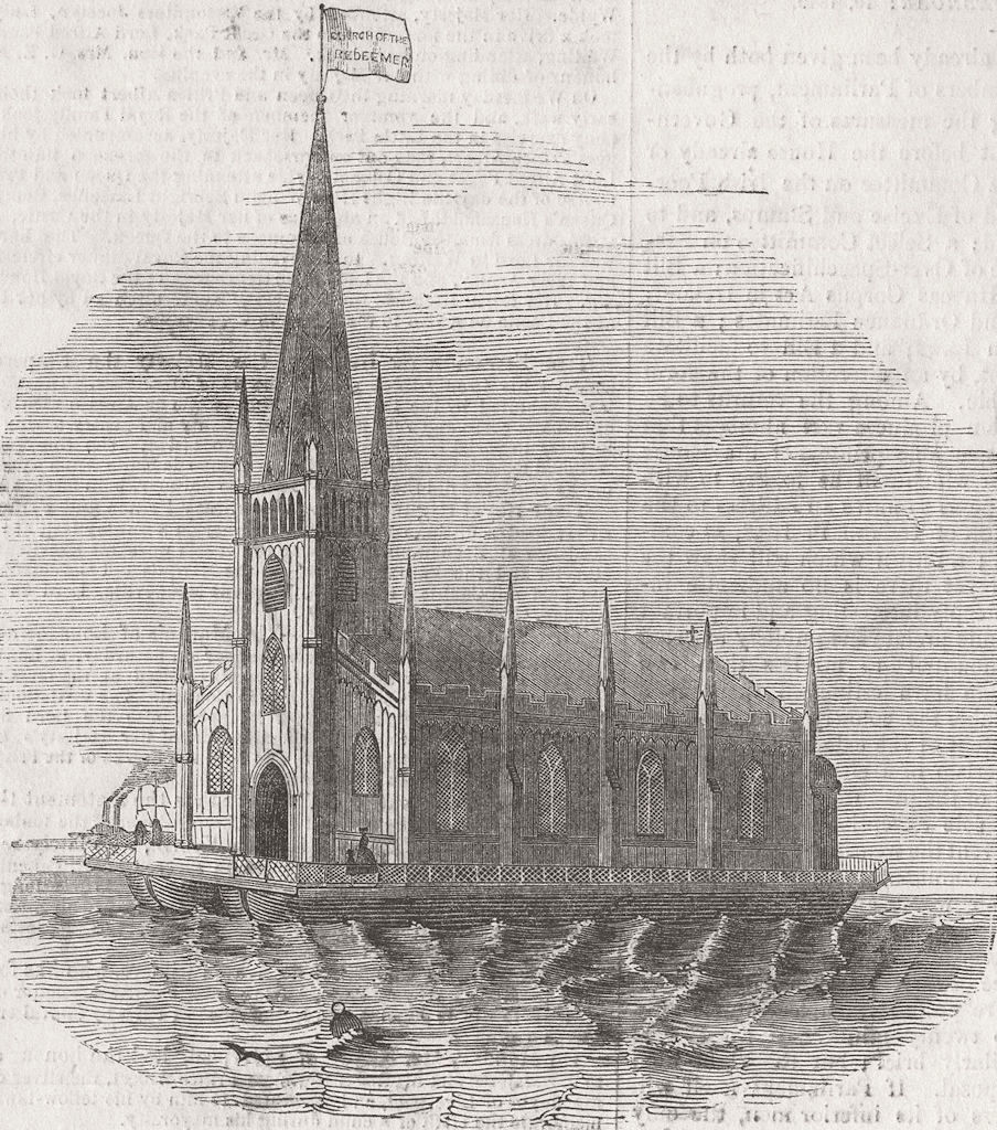 PENNSYLVANIA. Floating church for Philadelphia 1849 old antique print picture