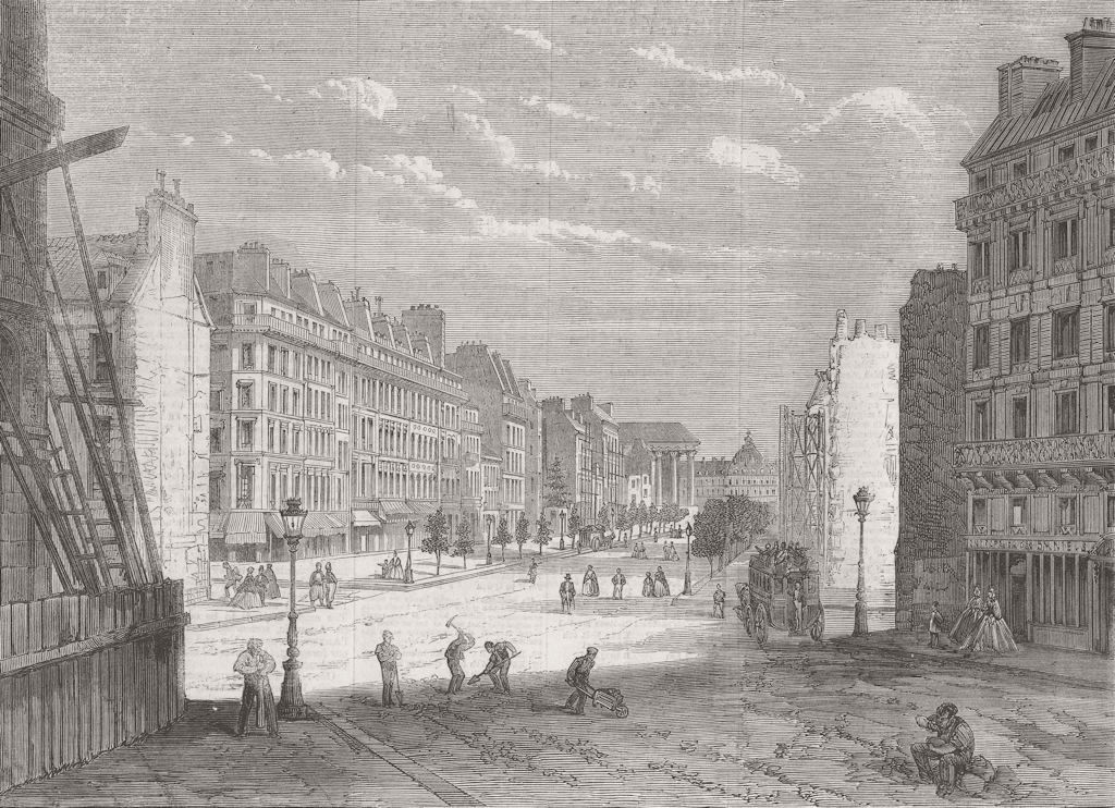 FRANCE. Blvd Malesherbes, towards Madeleine 1861 old antique print picture