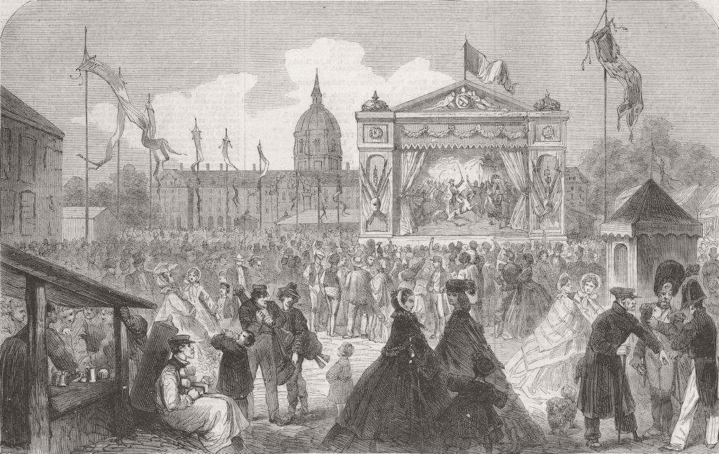 PARIS. Fetes, Esplanade des Invalides  1861 old antique vintage print picture