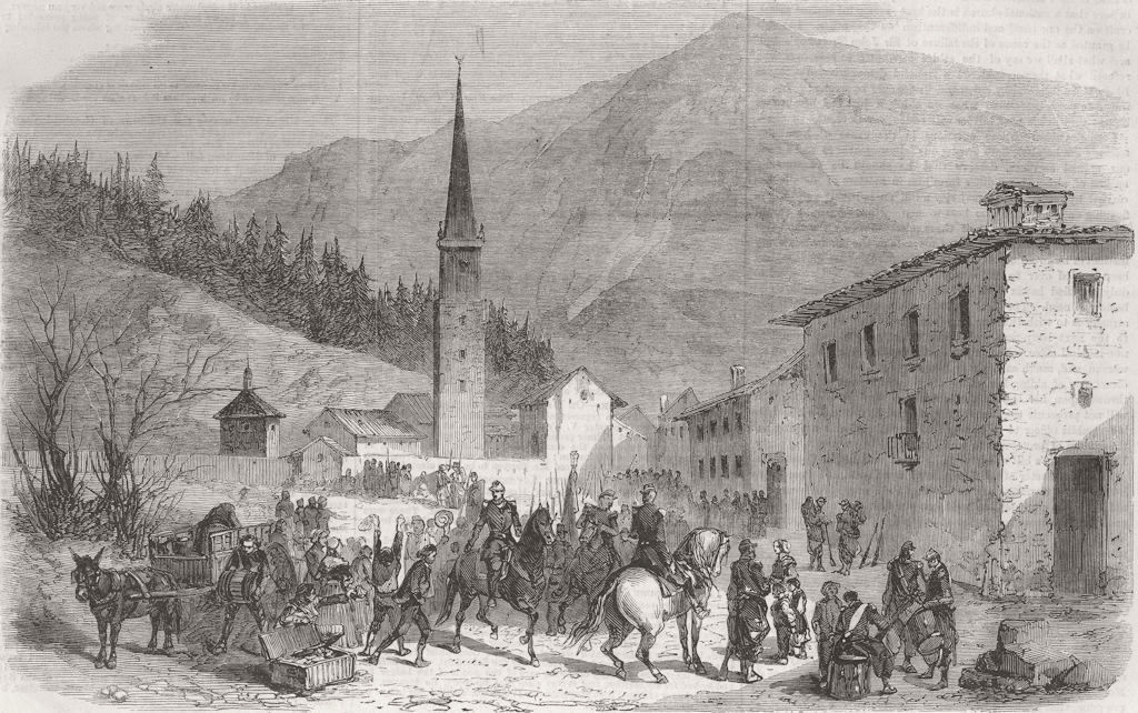 FRANCE. Modane, Savoie-troops, route to Chambery 1860 old antique print